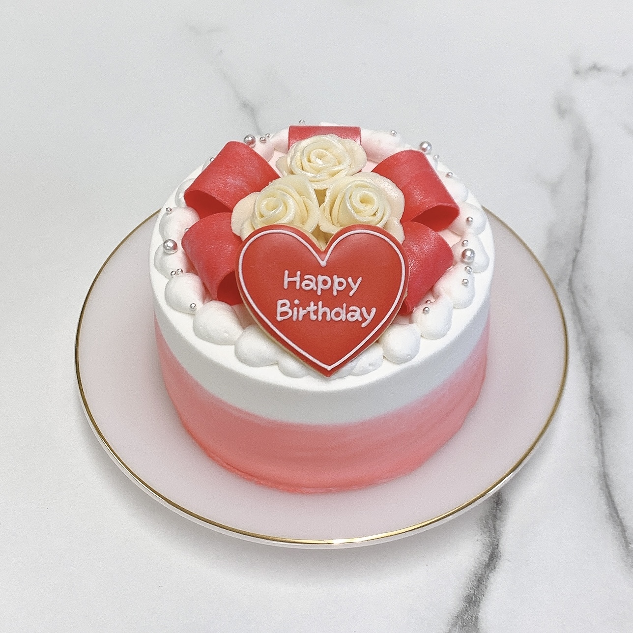 【選べる10色】キラキラリボンと白薔薇センイルケーキ【薔薇】【記念日に】4号5号
