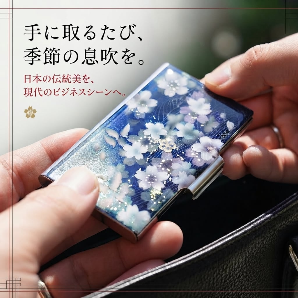 名刺入れ『間』和柄 和風 カードケース 夜桜 伝統工芸 職人 手作り 名入れ 記念日 誕生日 ギフト 送料無料 和風 ハンドメイド 立体彩色 螺鈿風 20代 40代 50代 プレゼント お祝い 還暦 退職 卒業