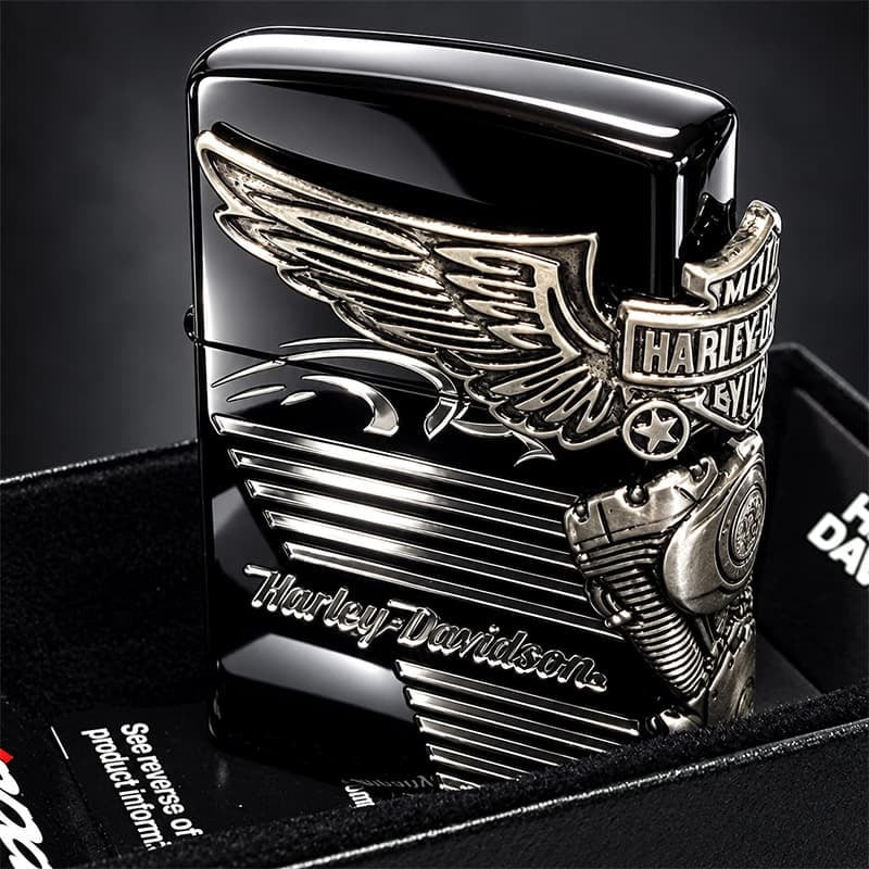 ZIPPO ハーレーダビッドソン ジッポ ライター イオンブラック＆ニッケルサテン 3面メタル 国内限定モデル 両面加工 黒銀 かっこいい おしゃれ メンズ ギフト プレゼント