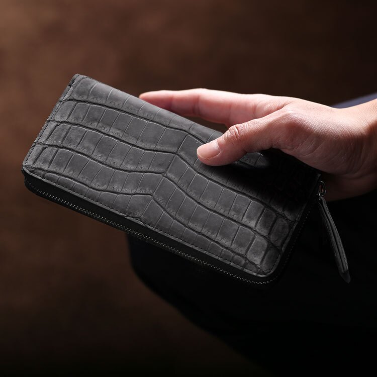 クロコダイル 長財布 ヌバック加工 センター取り 一枚革 レディース 財布 ラウンドファスナー ヌバッククロコダイル 鰐革 ナイルクロコダイル ギフト プレゼント 保証書付 4FA(06002029r)