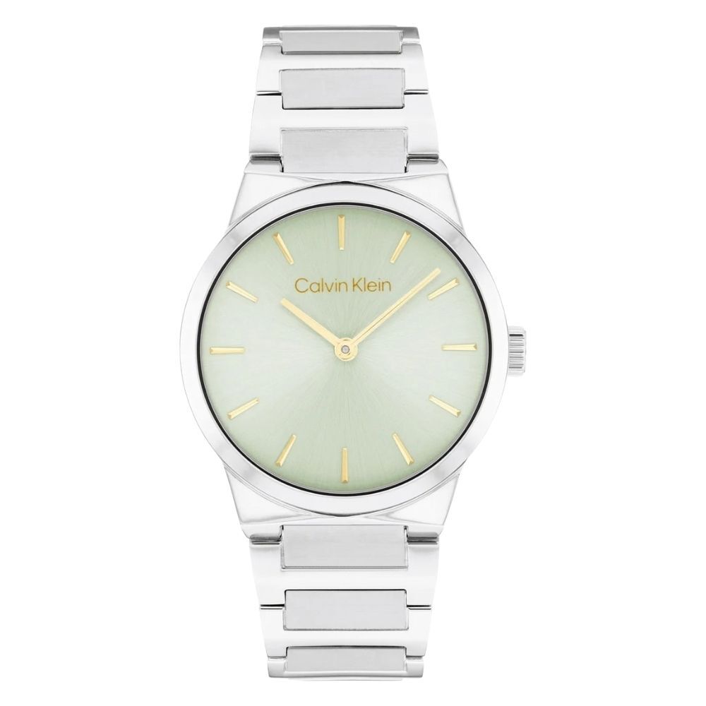 カルバンクライン 腕時計 レディース 正規品 5年保証 おしゃれ ブランド 時計 シンプル 上品 32mm グリーン シルバー メタルベルト 純正ショッパー付き Calvin Klein 彼女 妻 誕生日 プレゼント ギフト 成人 卒業 入学