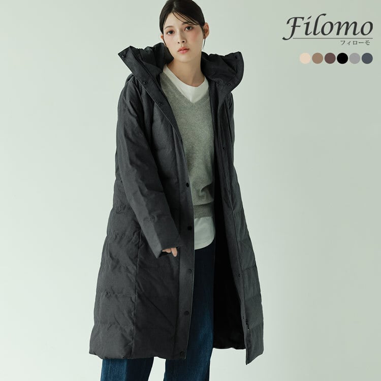 ダウンコート レディース ロング ダウン90% フード付き Filomo 100cm ダウン コート 超ロング丈 ロングコート ロング丈コート ブラック 冬 アウター ギフト プレゼント 5F (2499r)