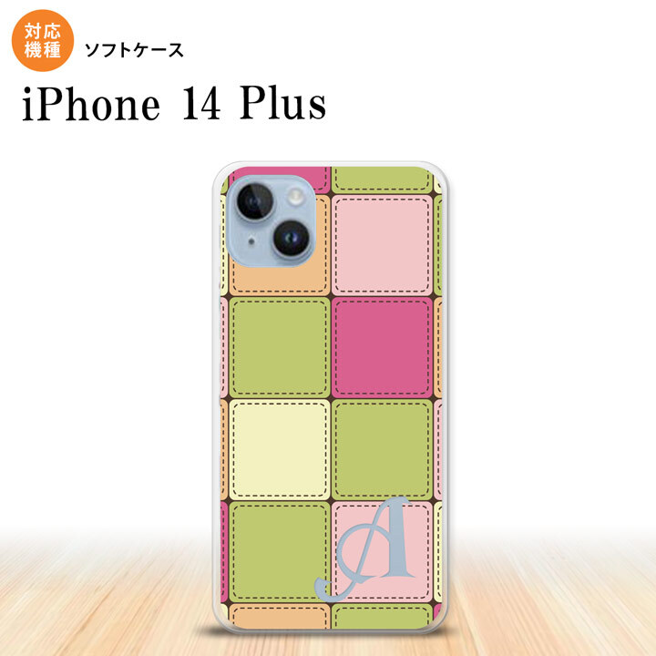 iPhone14 plsu iPhone14 plsu スマホケース 背面ケースソフトケース パッチワーク ミックスF 緑 +アルファベット 2022年 10月発売 nk-i14pl-tp1676i