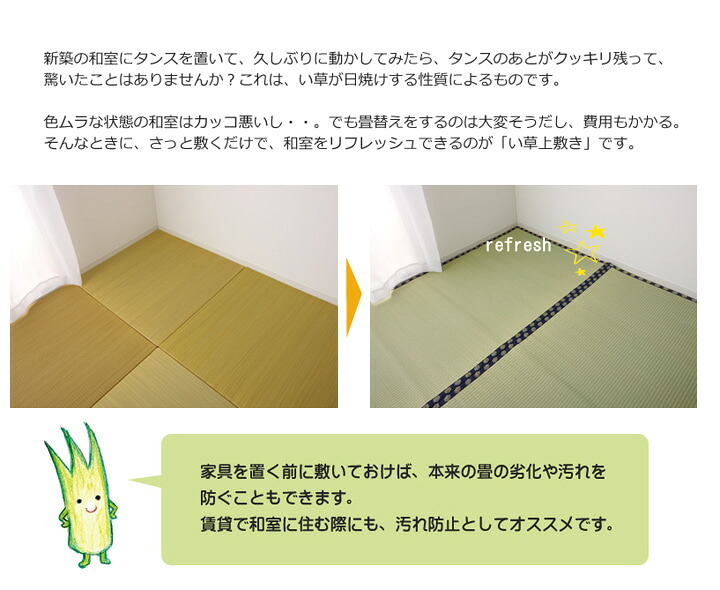 夏ラグ 夏用カーペット い草 上敷き い草上敷 はっ水 カーペット 無地 『撥水 湖水』 江戸間4.5畳(約261×261cm）