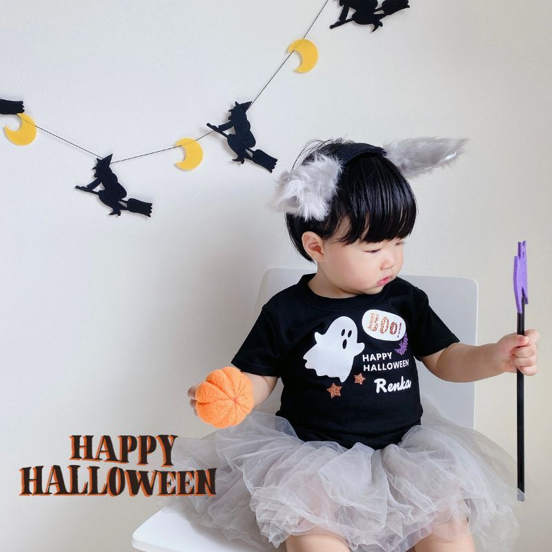 ＼ 名入れ ／　半袖Tシャツ ハロウィン ブラック おばけ 衣装 子供 仮装 飾り Tシャツ tシャツ 半袖 T トップス ハロウィーン コスチューム　 コスプレ 幼稚園 保育園 ハロウィン パーティー