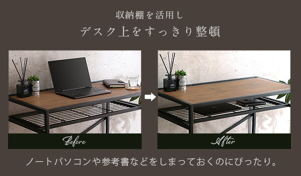 デスク チェア PC コンパクト ＆ セット完成品 46*86cm 木目調 アイアン アイアンスチール 収納棚 座面 ウレタン 机 椅子 ヴィンテージ風 おしゃれ ワーク CMBA シャビーオーク ウォールナット モダン 新生活