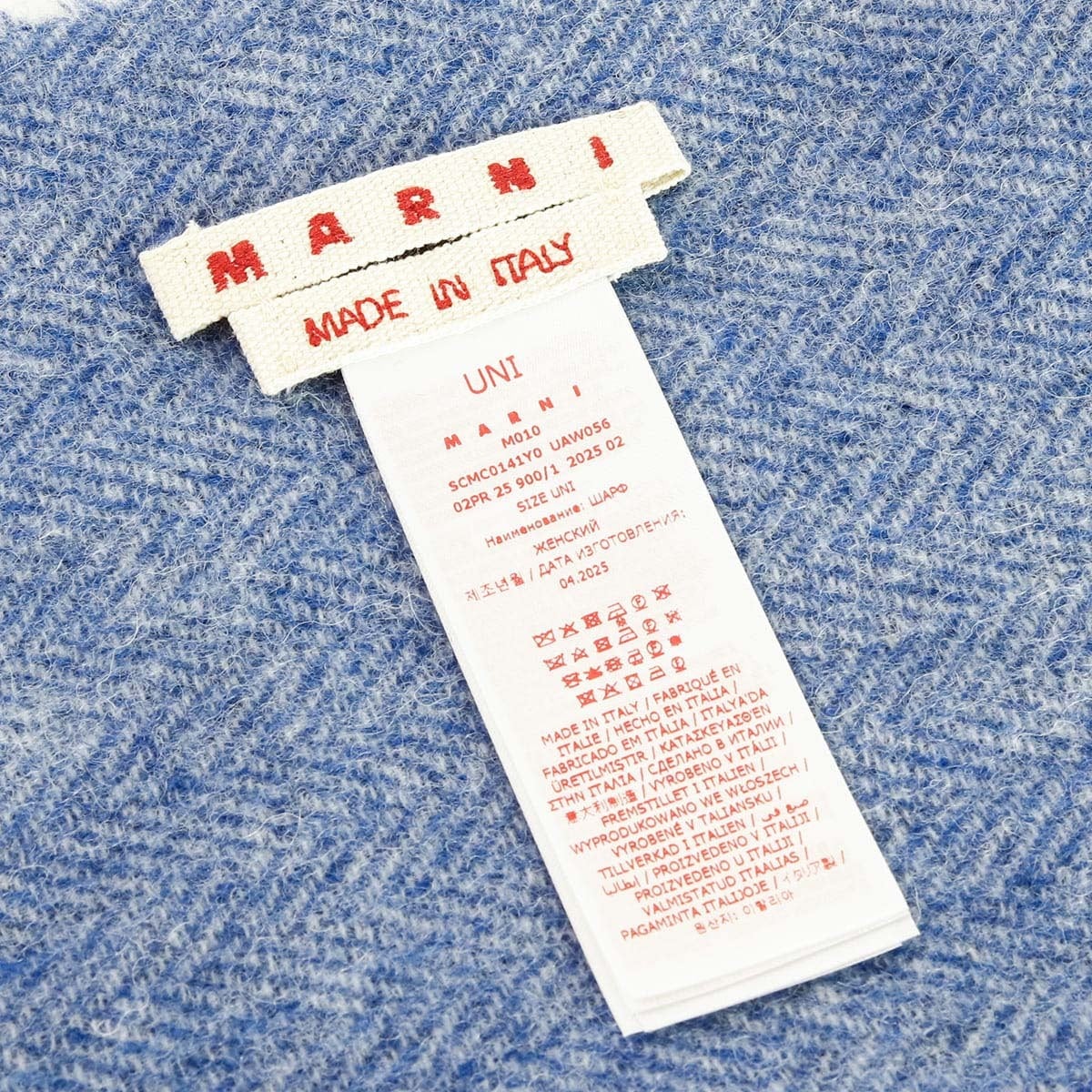 マルニ MARNI マフラー メンズ レディース SCMC0141Y0 UAW056 CHB50 IRIS BLUE ブルー ウール ストール チェック プリンスオブウェールズ フリンジ ロゴ 防寒 ユニセックス