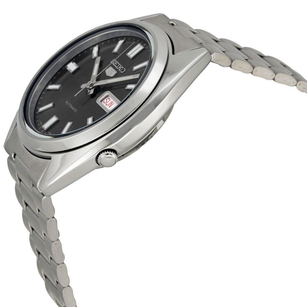 セイコー5 腕時計 メンズ 自動巻き ブラック シルバー SEIKO 5 海外モデル 逆輸入 メタルベルト 曜日 日付 シースルーバック 機械式 誕生日 プレゼント ギフト 収納ケース付き 成人 卒業 入学