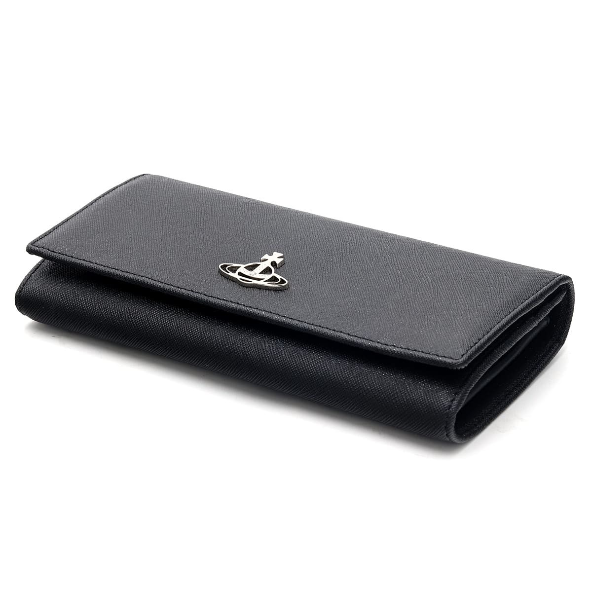 ヴィヴィアンウエストウッド 財布 長財布 メンズ レディース Vivienne Westwood 51120005 L001N LA N402 ブラック 黒 サフィアーノ 本革 小銭入れあり かぶせ フラップ オーブ ロゴ ギフト プレゼント