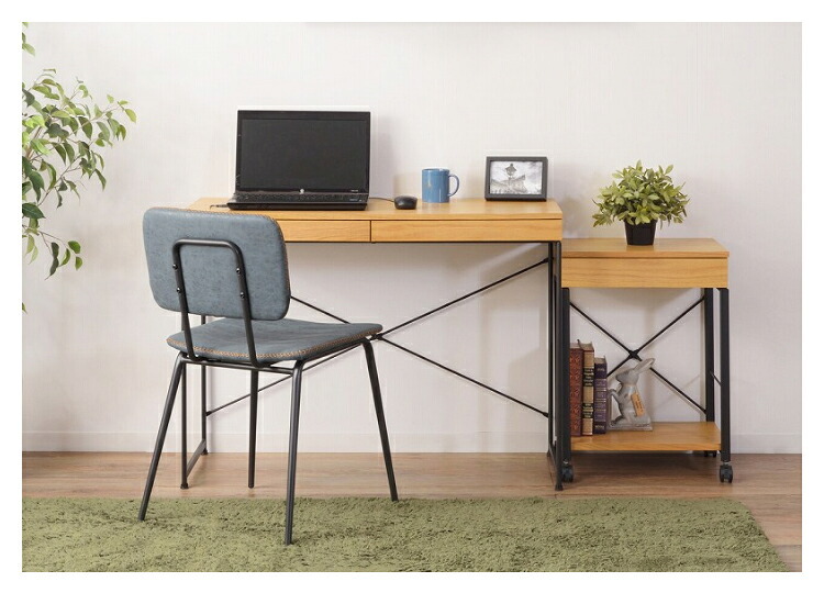 デスク チェア 机 木製 テレワーク おしゃれ パソコン クロスバー スチール スリム コンパクト 作業机 引き出し付き オーク 天然木 アジャスター マルチ 木目 組立品 新生活
