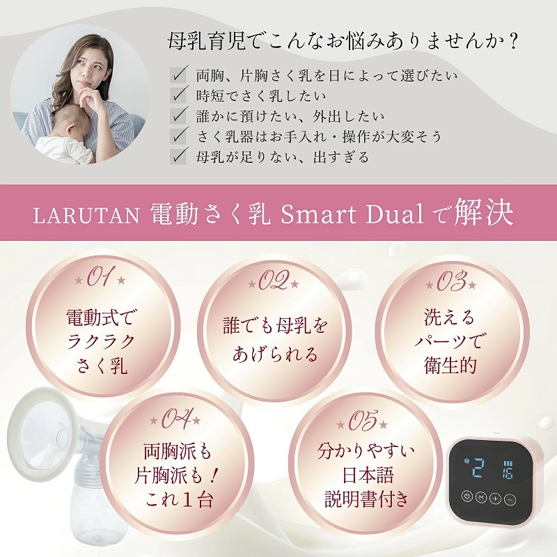 産婦人科医推薦 搾乳機 搾乳器 さく乳器 電動 電動搾乳機 電動搾乳器 さくにゅうき ダブルポンプ 搾乳 両胸 片胸 完母 コードレス 哺乳瓶 新生児 ベビー用品 出産準備 授乳用品 双子 母乳育児 乳腺炎 自動 時短 ラルタン LARUTAN 授乳用品・ベビー用食事用品 送料無料