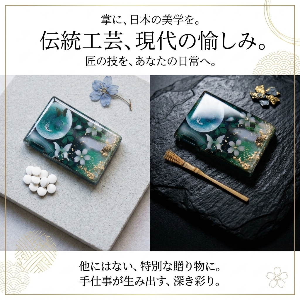 ミンティアケース『手』　名入れ 職人 手作り ハンドメイド 送料無料 伝統工芸 立体樹脂 金彩 桜 和モダン 和柄 和風 和雑貨 和小物 ギフト プレゼント フリスク