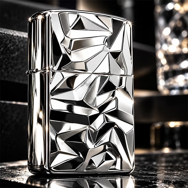 ZIPPO アーマー ジッポ ライター アイスカット シルバー White Nickel 両面加工 彫刻 かっこいい 重厚 おしゃれ メンズ ギフト プレゼント