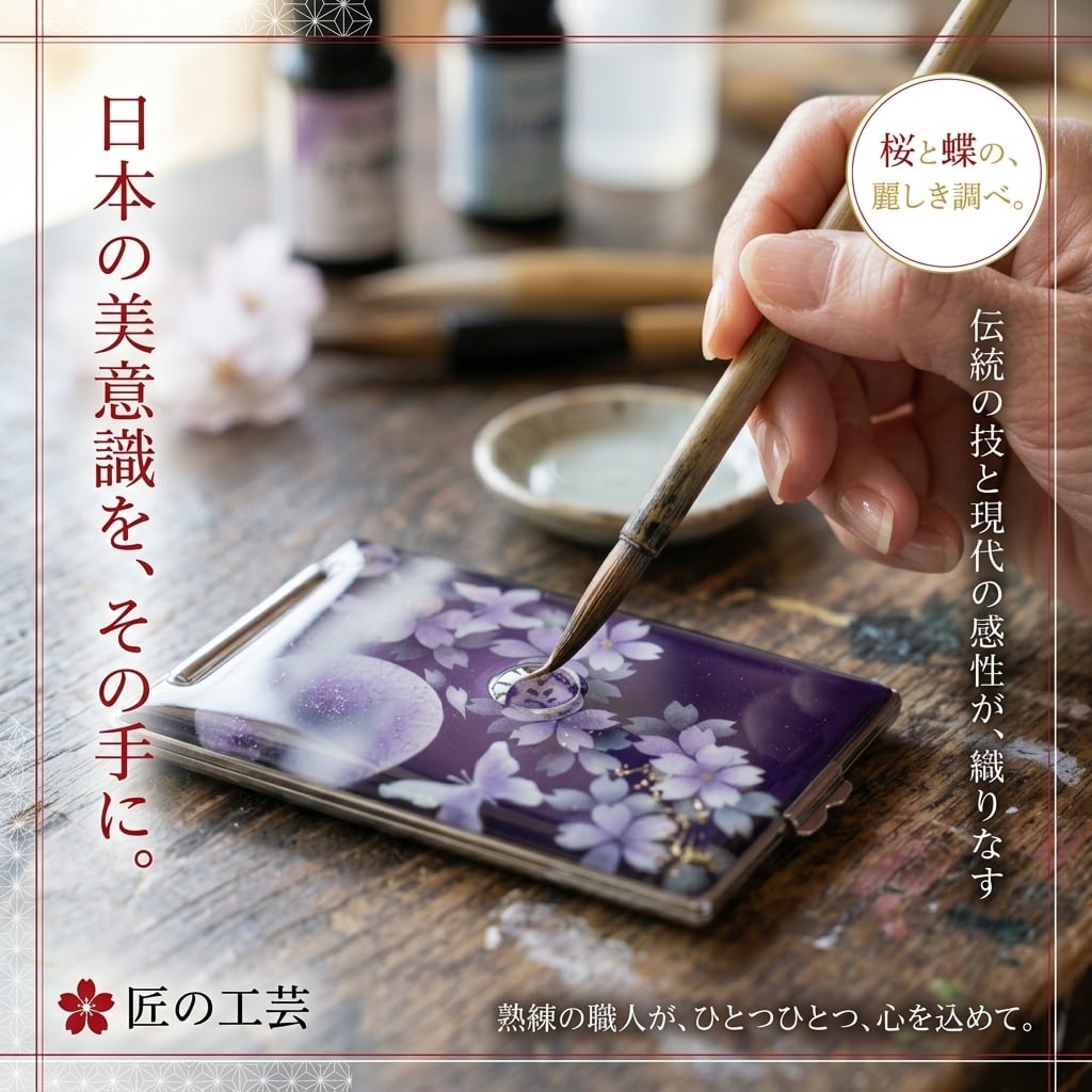 コンパクトミラー『井』名入れ 送料無料 和柄 和風 和モダン 和雑貨 和小物 手鏡 折りたたみ 桜 伝統工芸 職人 手作り ハンドメイド 記念日 プレゼント ギフト