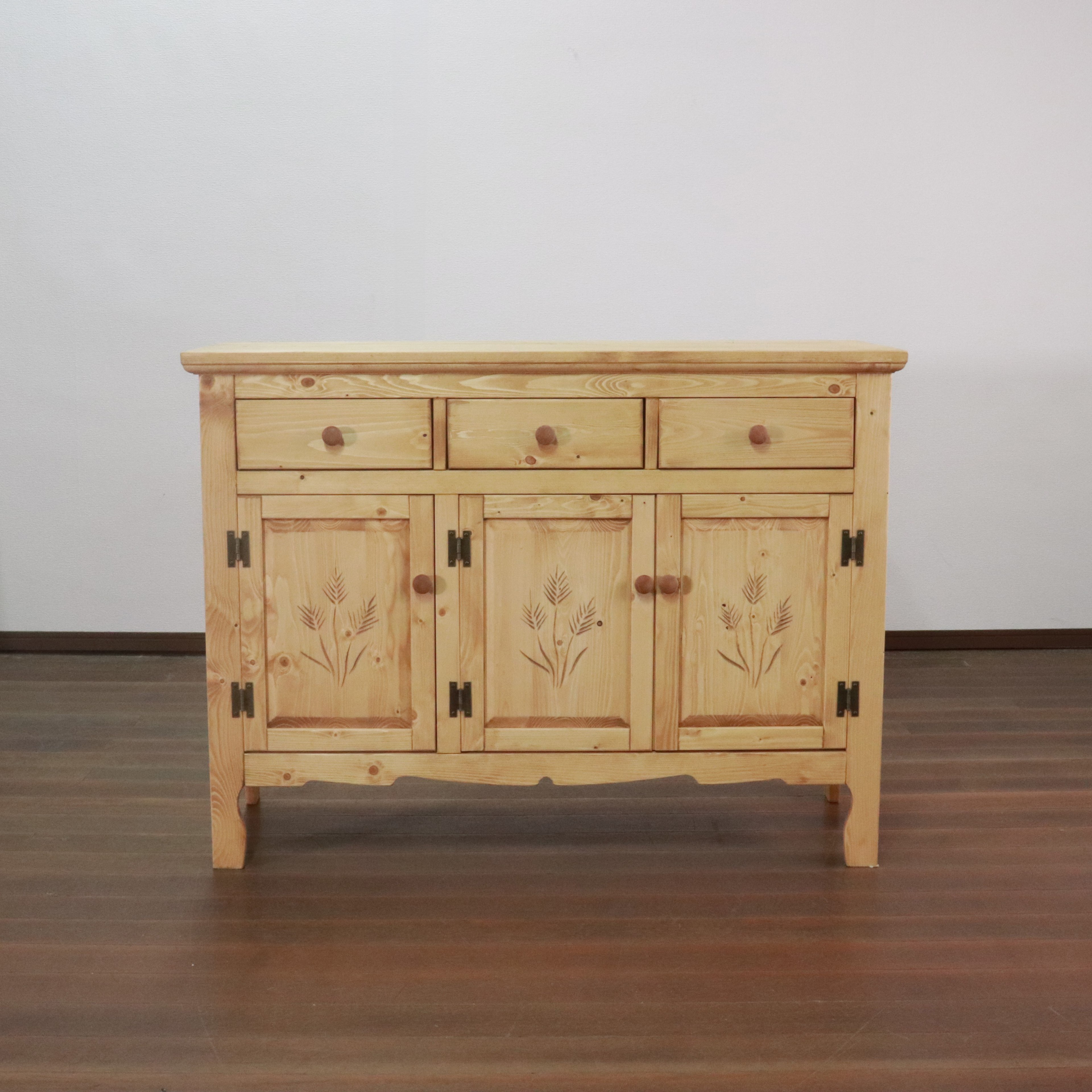 キャビネット FARMER 完成品 無垢材 パイン材 天然木 W120xD45xH90cm 収納家具 リビング収納 収納棚 ライトブラウン おしゃれ 新生活