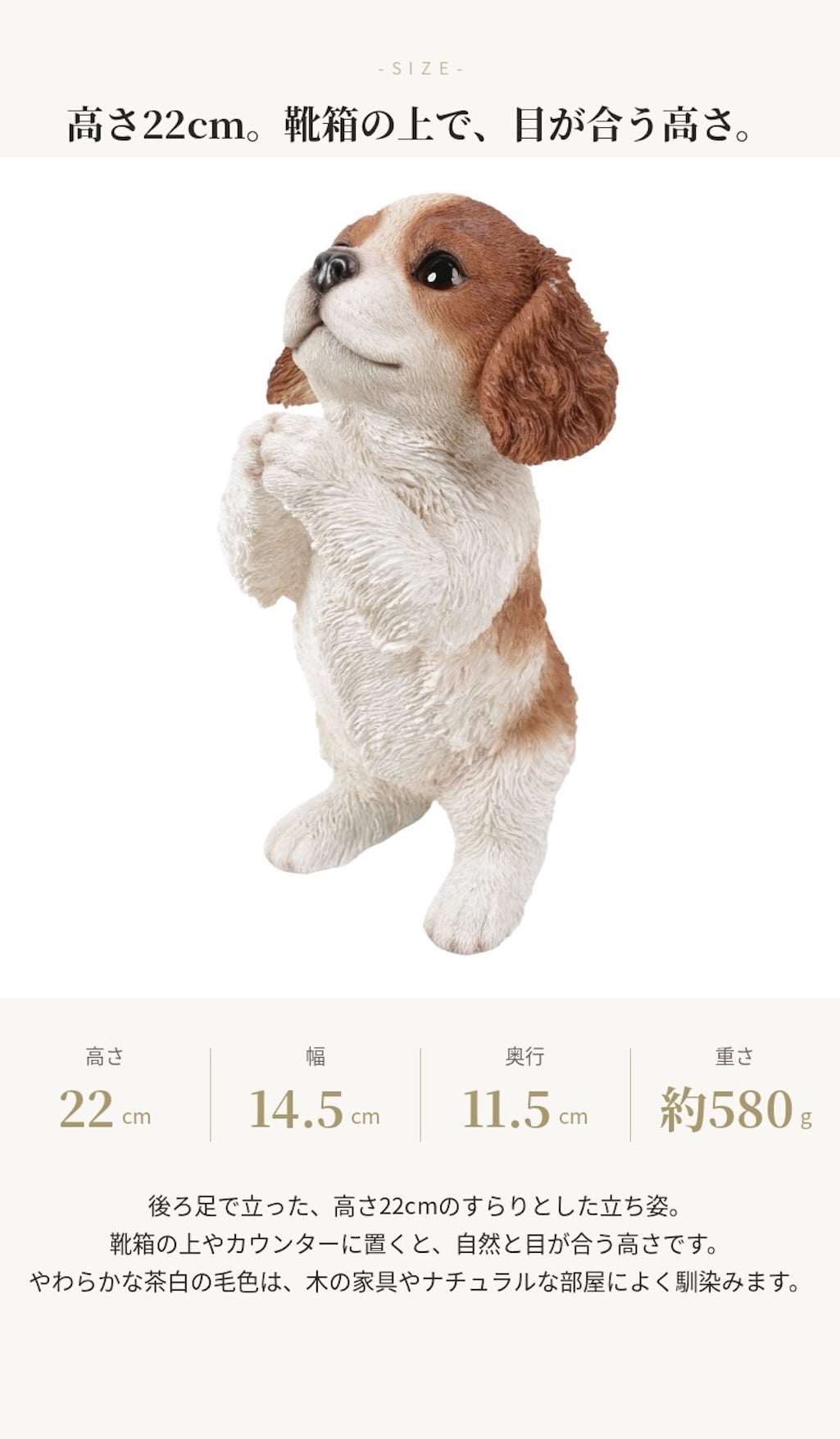 置物 woobia ウービア 犬 キャバリアキングチャールズスパニエル おねだりキャバリア 茶白 高さ22cm ブレンハイム リアル 本物そっくり イギリス生まれ 職人手彩色 縁起物 戌年 玄関 インテリア 新築祝い 引っ越し祝い 開店祝い 出産祝い 誕生日 お祝い ギフト プレゼント 犬好き