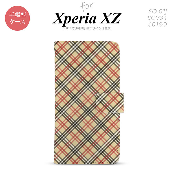 【手帳型 スマホ カバー ケース】【SO01J】【エクスペリア XZ 】手帳型 ケース SO-01J スマホ カバー XPERIA XZ エクスペリア チェックA ベージュ×赤 nk-004s-so01j-dr445【メール便送料無料】