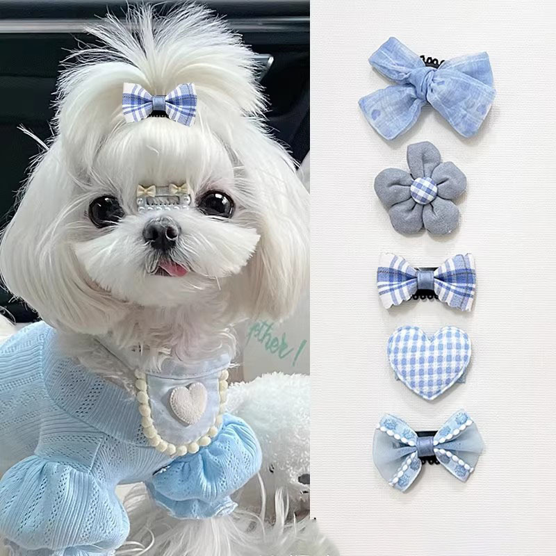 犬用 ヘアクリップ 5個セット 小型犬 リボン フラワー ハート ペット ヘアピン ヘアアクセサリー かわいい 髪飾り マルチーズ ヨークシャーテリア シュナウザー 撮影 お出かけ