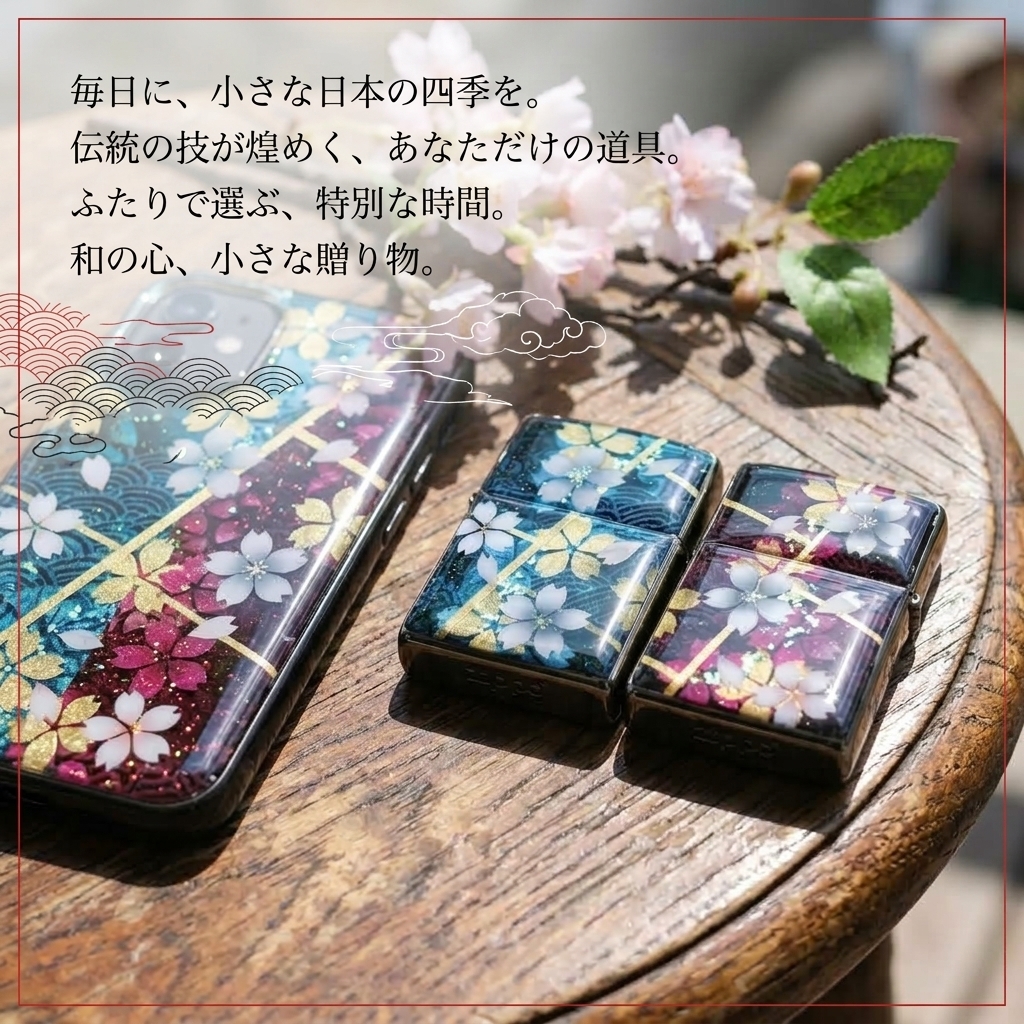 職人の手作り！和柄ペアzippo『帆』名入れ 送料無料 和風 桜 工芸 ハンドメイド ジッポ ライター 喫煙具 電子タバコ アイコス イルマ ギフト プレゼント