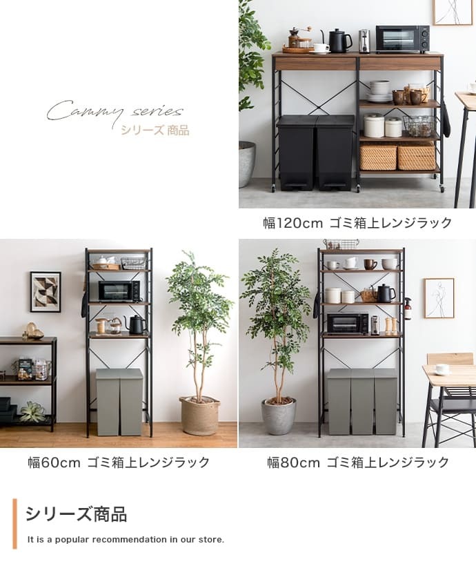 キッチンカウンター ゴミ箱収納 ゴミ箱上ラック レンジラック ダストボックス キッチンラック レンジ台 収納棚 おしゃれ 北欧 シンプル キッチン 収納 間仕切り 120cm幅 背面収納ありタイプ ：