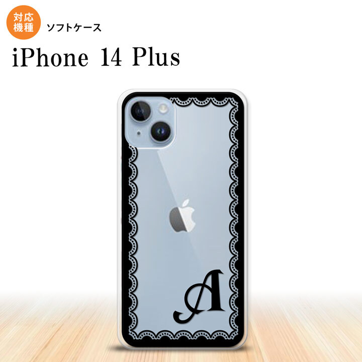 iPhone14 plsu iPhone14 plsu スマホケース 背面ケースソフトケース レース 黒 +アルファベット 2022年 10月発売 nk-i14pl-tp362i