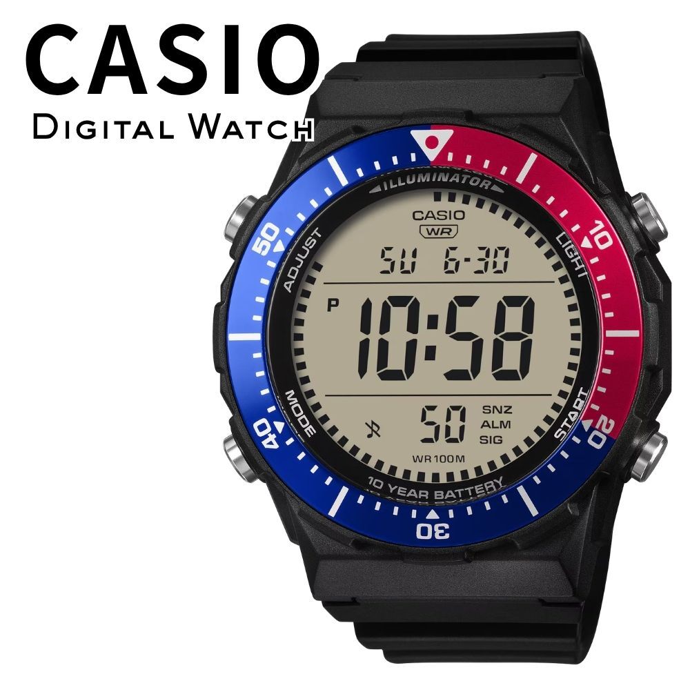 箱なし カシオ 腕時計 メンズ CASIO デジタル ブラック ブルー レッド 10年電池 100m防水 デュアルタイム タイマー LEDライト スポーツ アウトドア 海外モデル 逆輸入 プレゼント ギフト 成人 卒業 入学