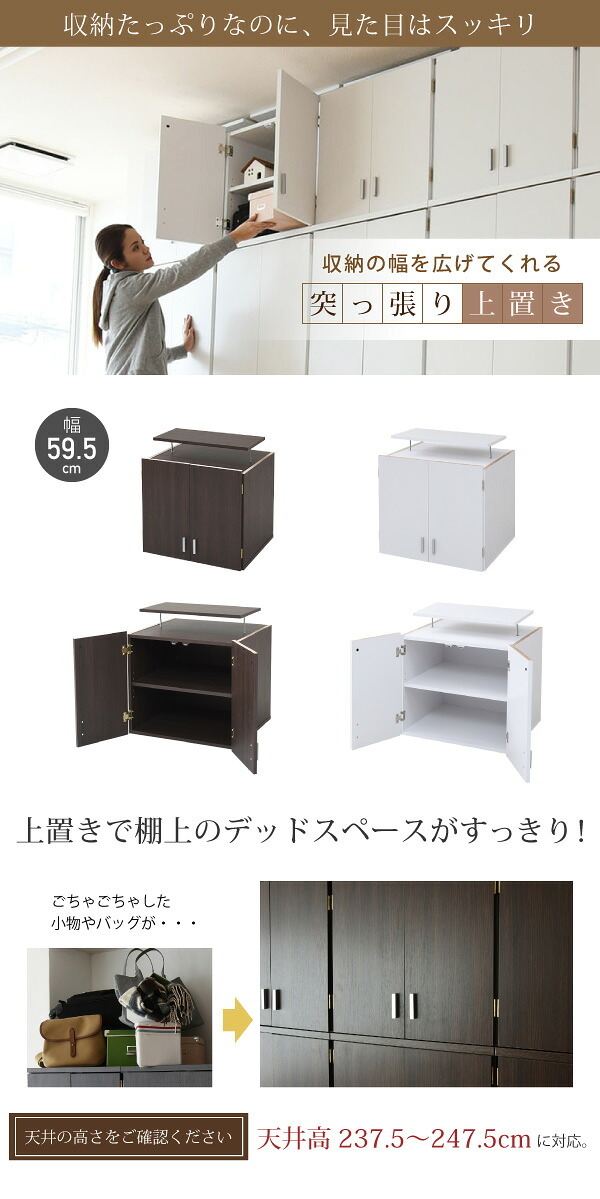 ロッカー シリーズ 上置き 棚 単品 幅60 天井 つっぱり 収納 クローゼット 衣類収納 服 洋服 衣類 天袋 上棚 アイデア 収納術 一人暮らし