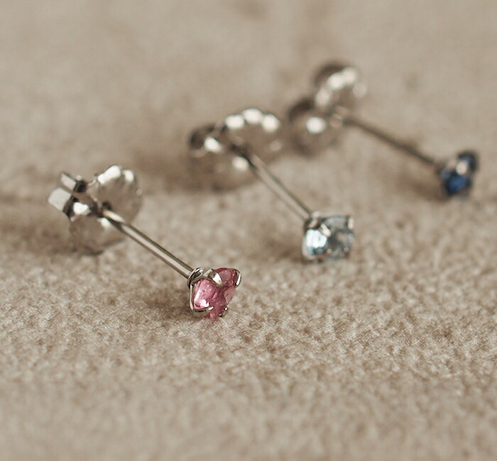 セカンドピアス チタン つけっぱなし 純チタン 天然石 3mm サファイアほか貴石 プレゼント