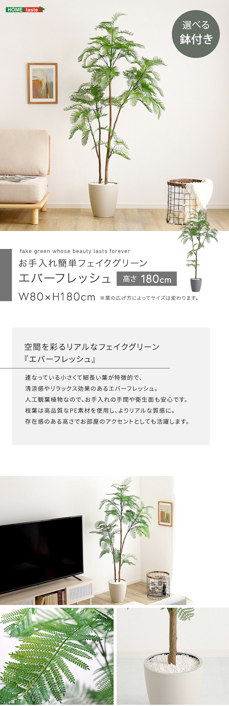 お手入れ簡単 フェイクグリーン エバーフレッシュ Lサイズ(180cm) 新生活