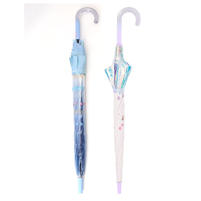 キッズ長傘女の子 通販 こども用ジャンプ傘 ビニール傘55cm ワンタッチ長傘 小学生通学雨傘 ラメ入り丸型手元 ポップグミビニール オーロラ裾デザイン ガールズ雨具 可愛い子ども傘 透明ジャンプ傘 中谷傘ナカタニ 梅雨対策 ファンシー雨傘 ジュニア長傘 ギフト