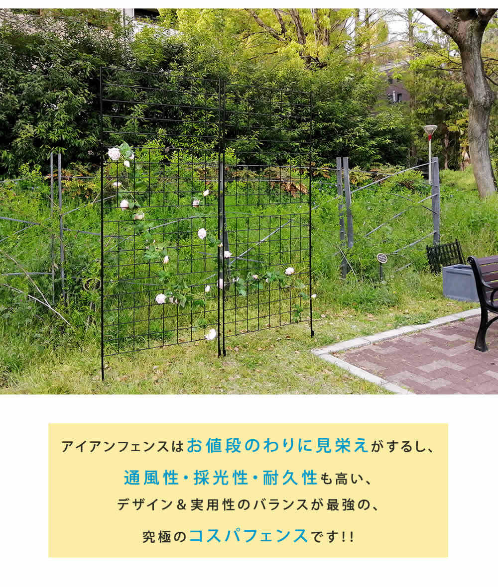 ガーデン エクステリア アイアンフェンス 高さ226 「グラフ」 1枚 フェンス アイアン ガーデニング 枠 柵 仕切り 目隠し 境目 クラシカル アンティーク 格子 ベランダ つる 薔薇 バラ 朝顔 園芸 ラティス つるバラ 庭誘引 屋外 新生活