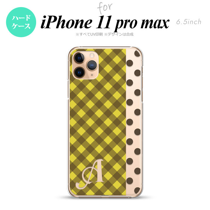 iPhone11ProMax iPhone11pro max スマホケース ハードケース チェック ドット 黄 +アルファベット メンズ レディース nk-i11pm-1522i