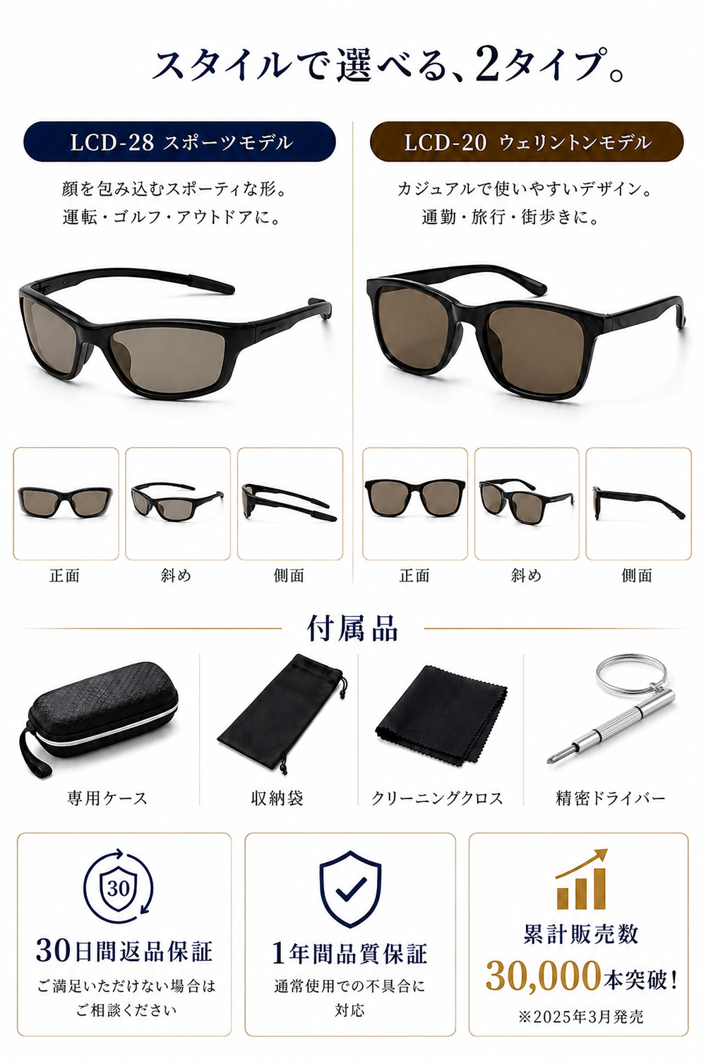【ラッピング無料】Gran Walker グランウォーカー 偏光サングラス 瞬間調光 UV400 ギフト 車用品 日除け 日焼け対策 自転車 ゴルフ サングラス メンズ キャンプ