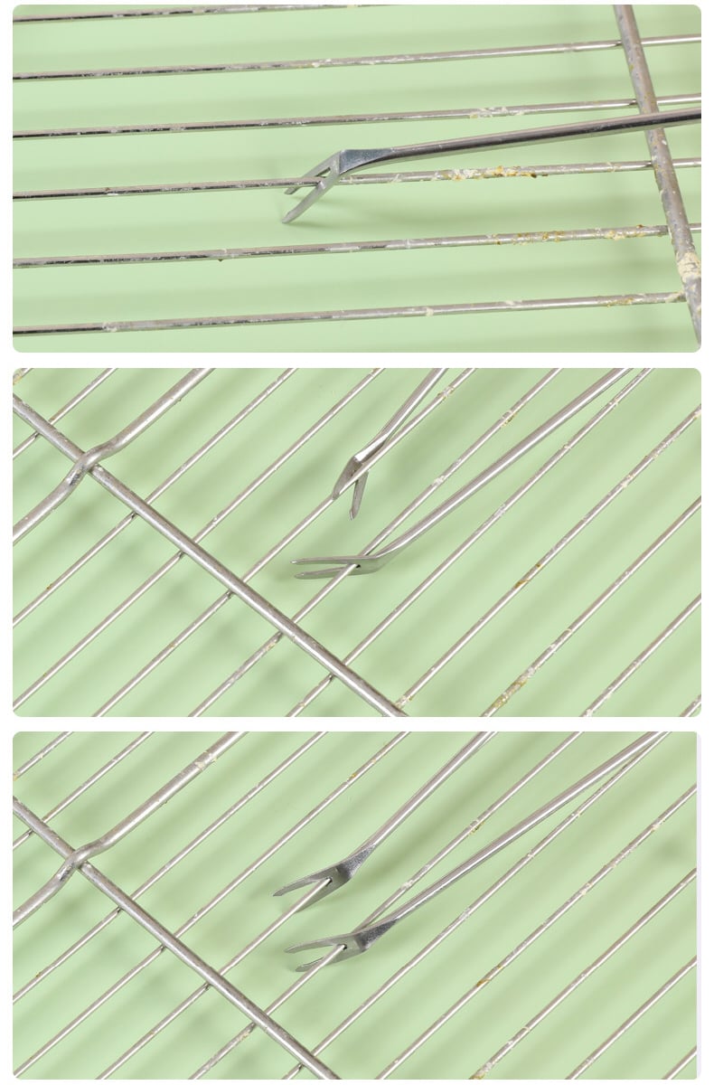 鳥かご 掃除用具 2本セット フン取り 掃除スティック ケージ底 清掃用品 金属製 先端フォーク型 木製ハンドル 鳥小屋 お手入れ インコ 文鳥 小鳥 飼育用品 日常清掃 衛生管理