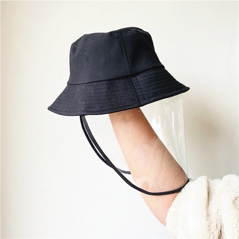 ファッション ハット 帽子 ブラック（black） 透明フェイスカバー付 取り外し可能 ２WAY オシャレなデザイン  頭囲：58cm　高さ：8cm お出かけ、散歩、ウォーキング、花粉症対策 飛沫防止 透明カバーが視界を妨げず 庭いじり、草むしりなどの作業 使い分け 贈り物にも