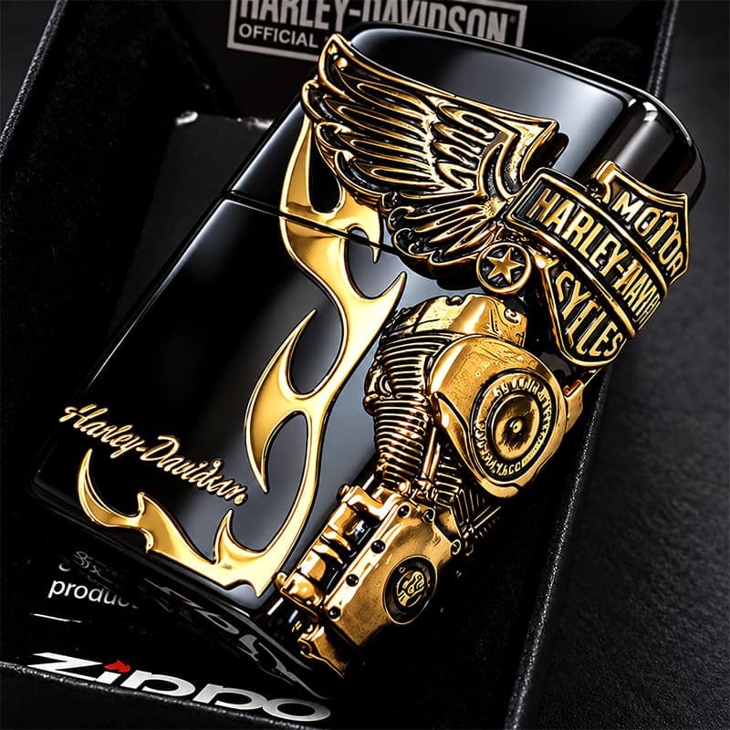 ZIPPO ハーレーダビッドソン ジッポ ライター イオンブラック＆アンティークゴールド 3面メタル 国内限定モデル 両面加工 黒金 かっこいい おしゃれ メンズ ギフト プレゼント