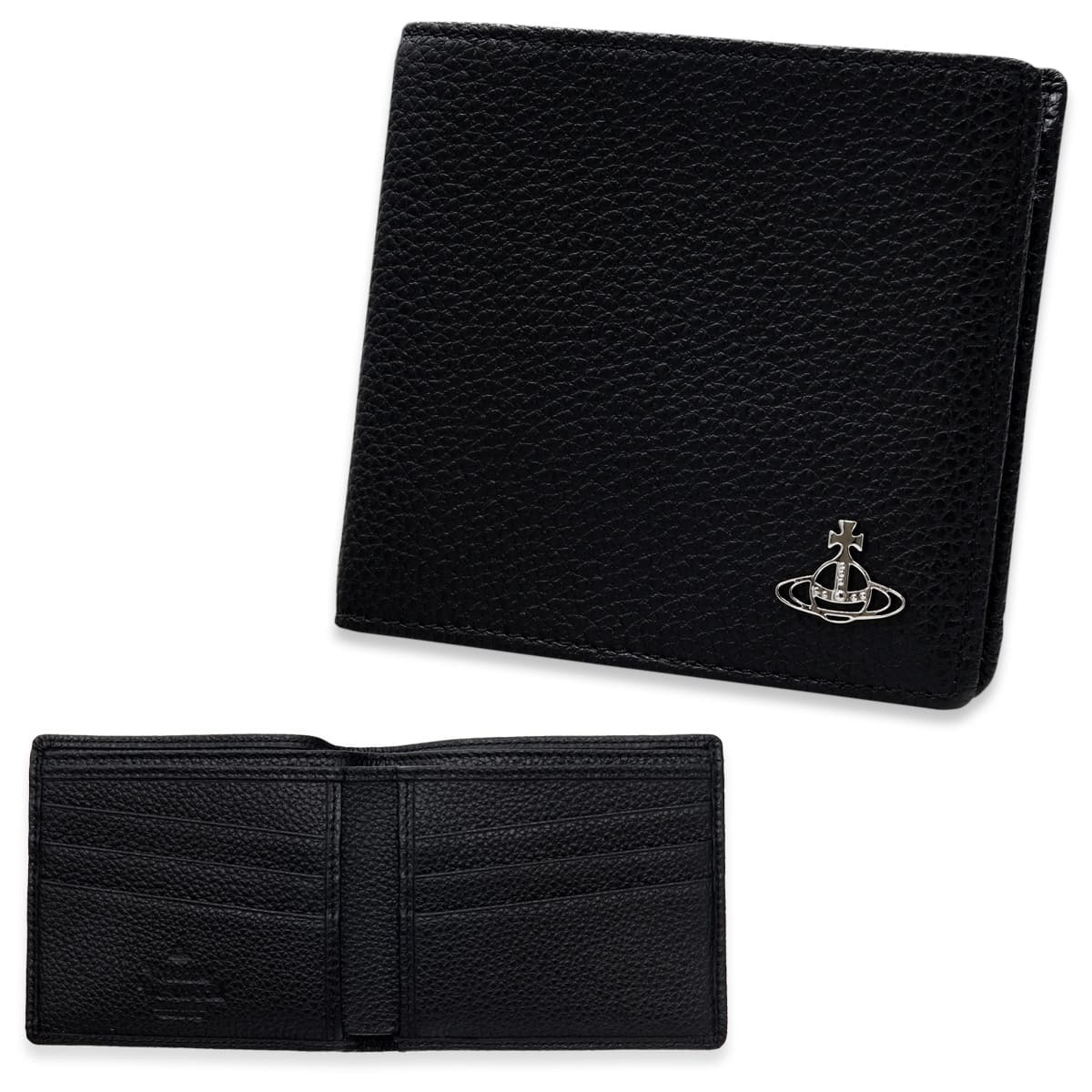 ヴィヴィアンウエストウッド 財布 メンズ 二つ折り財布 Vivienne Westwood 51120008 L001J LA N401 ブラック 黒 グレインレザー 本革 小銭入れなし コンパクト オーブ ロゴ 札入れ ギフト プレゼント