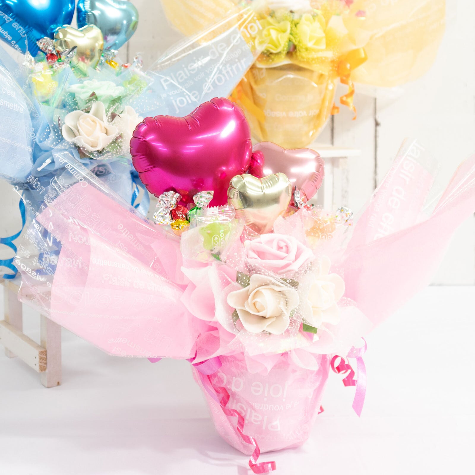 キャンディー バルーンフラワー アレンジ 送料無料 花 プレゼント 造花 ブーケ 卒業 卒園 ギフト オレンジ ピンク 水色 誕生日 女性 友達 退職祝い 上司 還暦祝い 結婚記念日 母の日 両親 子供会 発表会 推し活 カスタム 選べる 風船 開店祝い