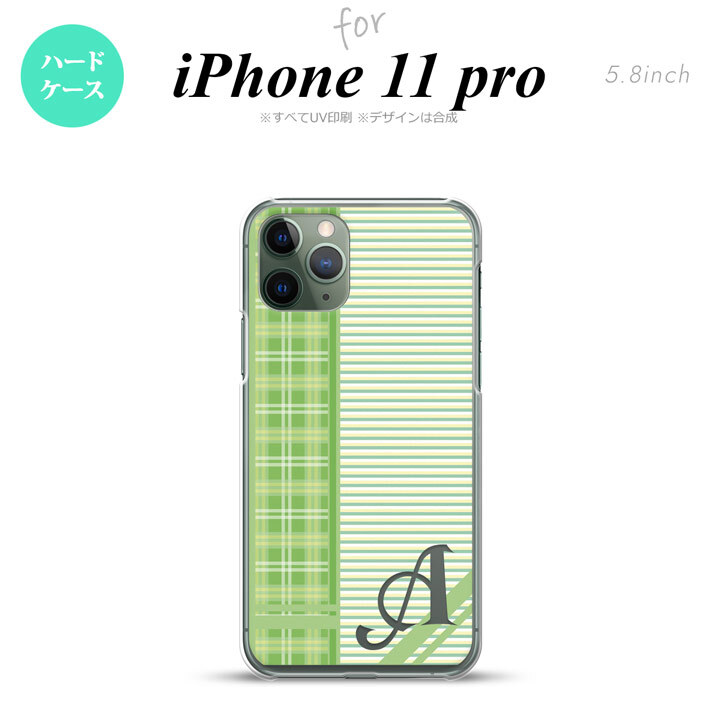 iPhone11Pro iPhone11 Pro スマホケース ハードケース チェック ボーダー 緑 +アルファベット メンズ レディース nk-i11p-1603i
