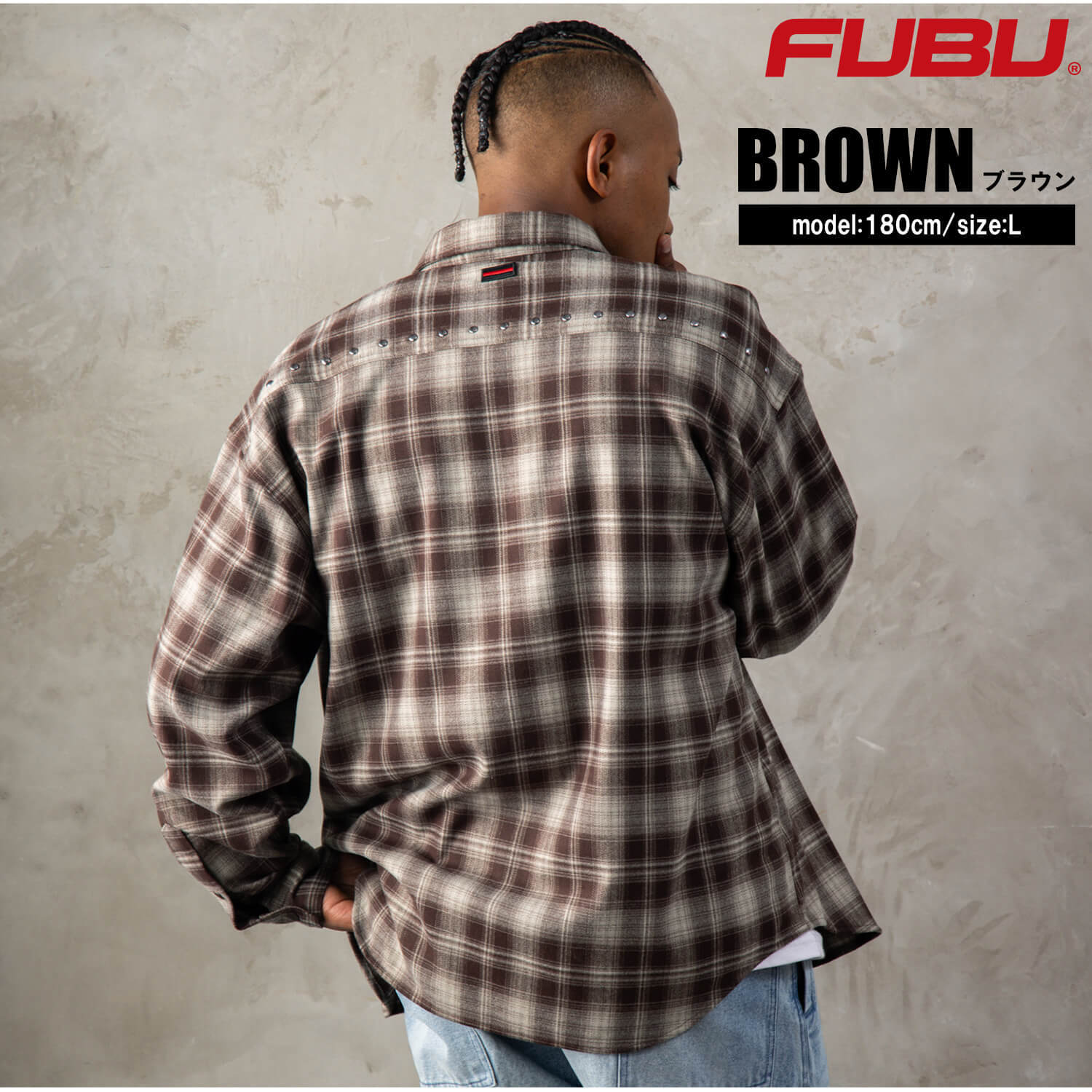 FUBU フブ チェックシャツ メンズ レディース fam-62100 スタッズ オンブレチェック ネルシャツ 長袖 シャツ スナップボタン 刺繍 オーバーサイズ ストリート ヒップホップ ダンス カジュアル M L XL XXL 2026FW Karlas
