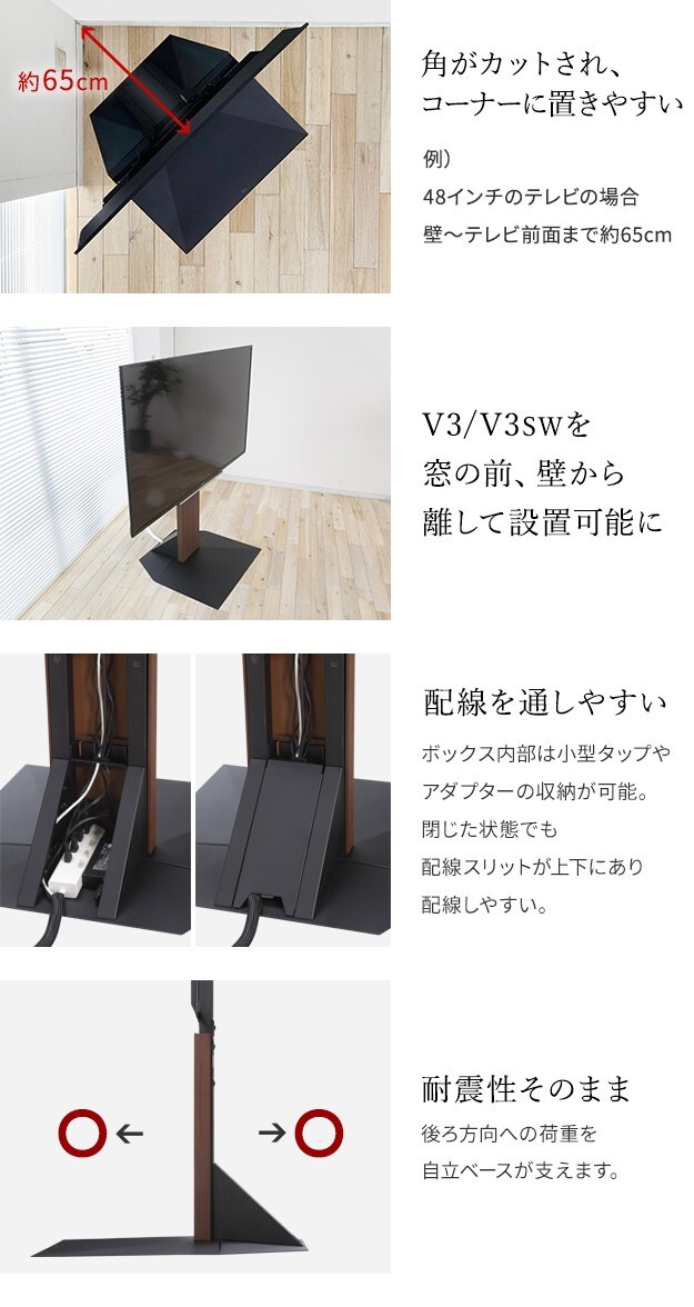 WALLインテリアテレビスタンドV3ハイタイプ専用 コーナー兼用自立ベース 幅76cm テレビ台 テレビスタンド TVスタンド 自立 コーナー 部品 カスタマイズ パーツ 配線カバー 配線隠し スチール製 WALLオプション 震度7耐震試験済 新生活