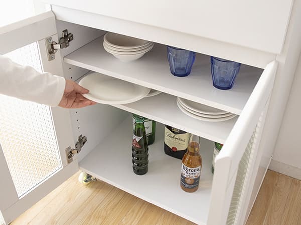 食器棚 キッチン収納 完成品 キッチンカウンター 引き出し KC-207-K 棚 開き戸 収納 Semplice センプリチェ 耐熱性 タイル キャビネット コンパクト 幅60 キャスター付 レンジ台 おしゃれ かわいい ホワイト 新生活