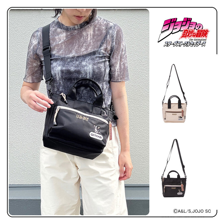 outdoor products ジョジョの奇妙な冒険 イギーモチーフ2WAYショルダー ショルダーバッグ 斜め掛け レディース メンズ ギフト プレゼント ブラック jo02 ODJO02