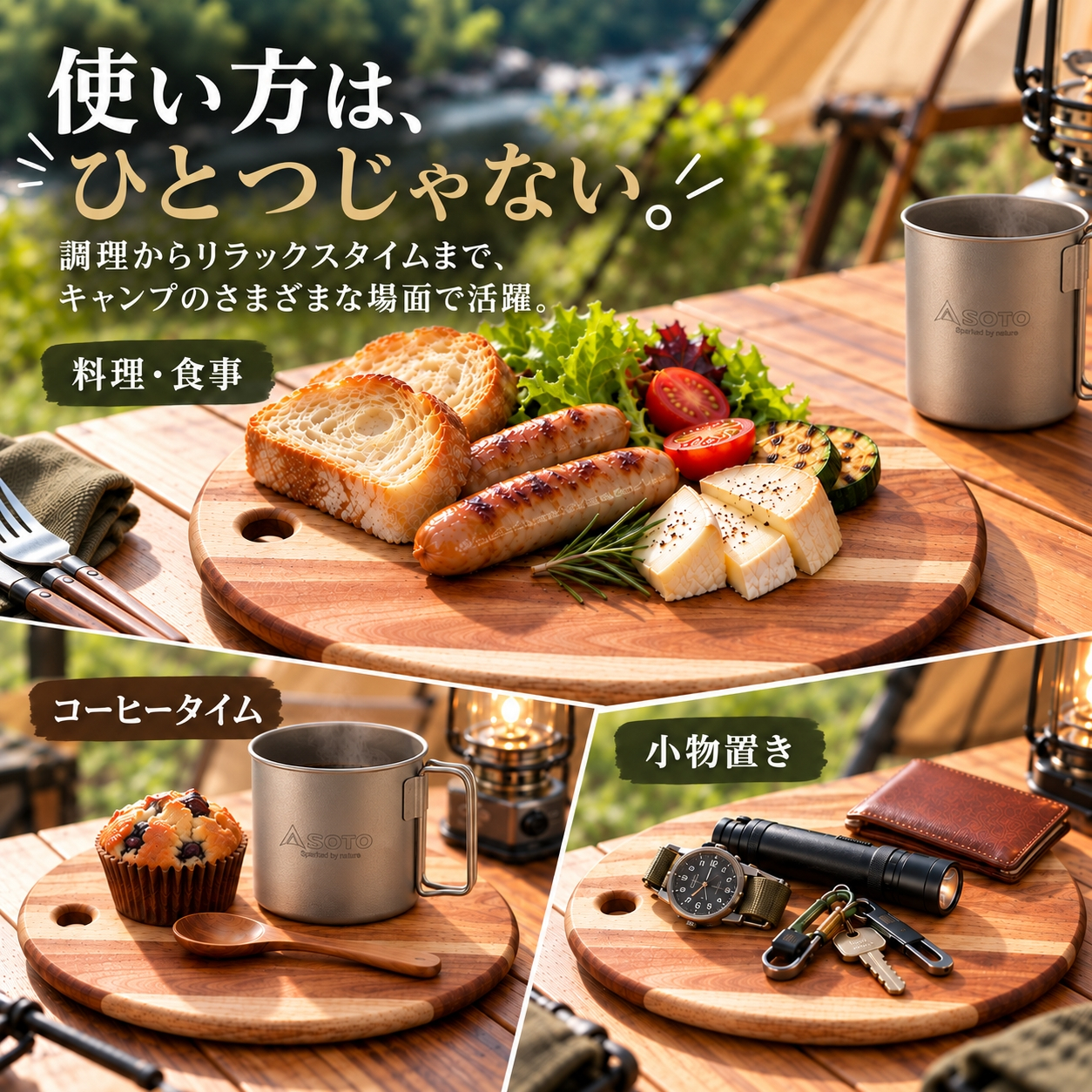 キャンプ 誕生日 プレゼント SOTO ソト 木製フリーボード S M L ST-6501S アカシア カッティングボード 鍋敷き ディッシュボード まな板  アウトドア用
