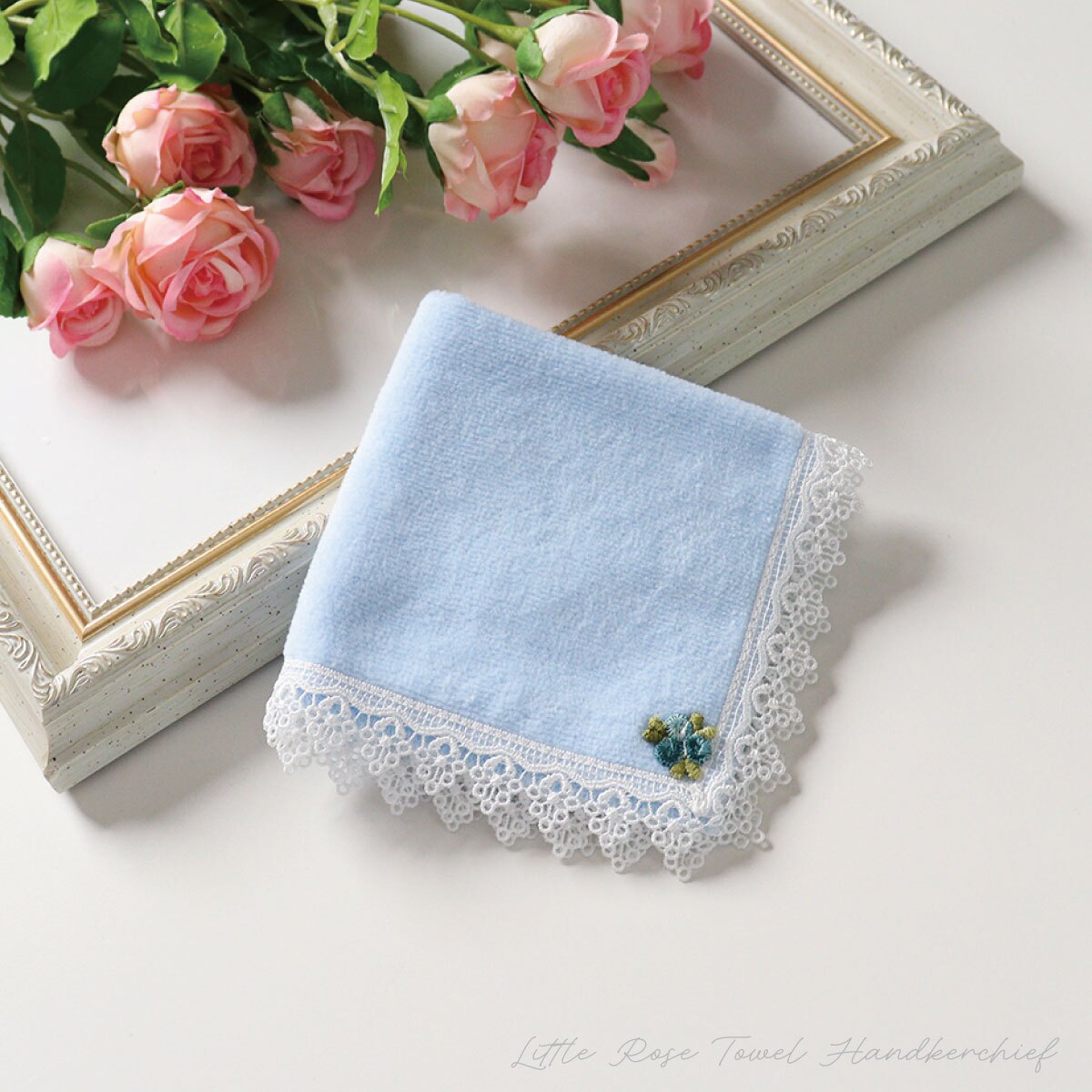 日本製 レースハンカチ タオル ハンカチ 薔薇 バラ レディース 上品 5色 綿100％ 上品 5色 ブラック ギフト 吸水性 プチギフト【LALUICE】