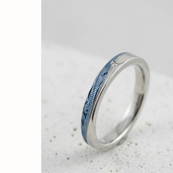 【レーザー刻印無料】【20文字まで刻印◎】ハワイアンジュエリー ペアリング 指輪 3mm ダイヤモンド 名入れ 金属アレルギー ウェーブ コンビカラー ブルー ピンク 青 メンズ レディース 結婚指輪 マリッジリング ギフト プレゼント アクセサリー