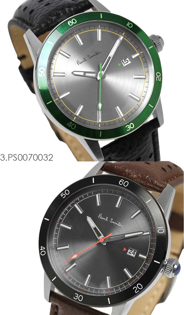 ポールスミス Paul Smith 腕時計 メンズ 革ベルト 43mm レザー クラシック ブランド 人気 ウォッチ ギフト プレゼント グリーン グレー シルバー ブラック ブラウン