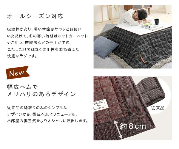 ラグ カーペット キルティングデニム調 Mサイズ 185×185cm オールシーズン、滑り止め付き、手洗い対応 Derid-デリッド 新生活