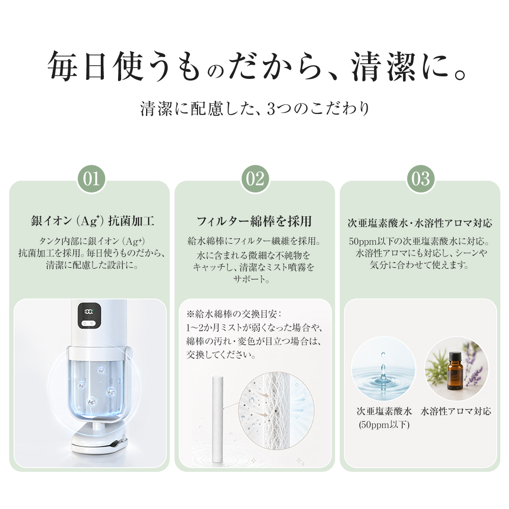卓上加湿器 小型 クリップ付き 置き型 USB充電式 350mL 角度調整可能 超音波式 3段階噴霧 間欠運転 水漏れ防止 寝室 車内