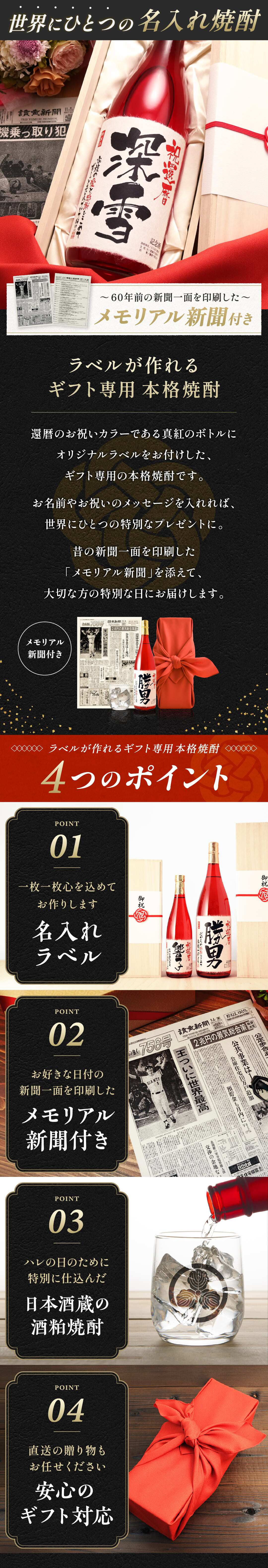 還暦祝い 男性 上司 誕生日 プレゼント 赤いもの 60年前の新聞付き 名入れ 名前入り 贈り物 父親 即日発送 【華乃撫子】1800ml 酒粕焼酎